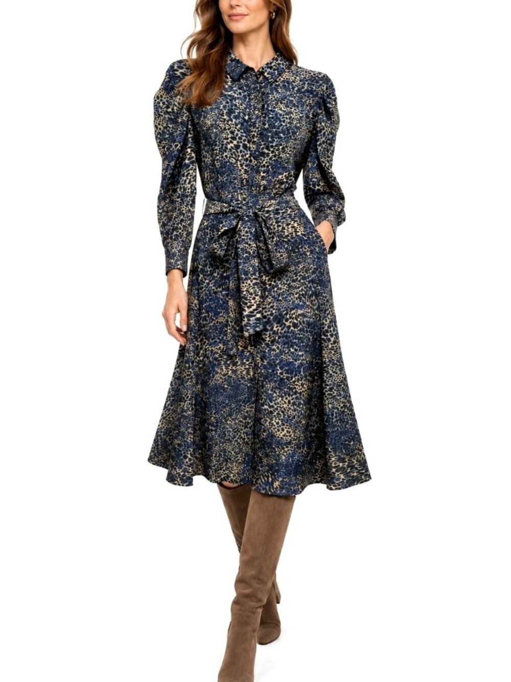 Kobi Halperin Morgan Shirt Dress 100% Silk Animal Print Belted Midi
